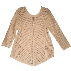 Chelsea Theodore Sweater Tunic Womens 2x Beige Crochet Open Knit Sheer Capsule